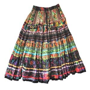 TravelSmith Maxi Full‎ Skirt Large Artsy Peasant Colorful Boho Hippie Gypsy Fish